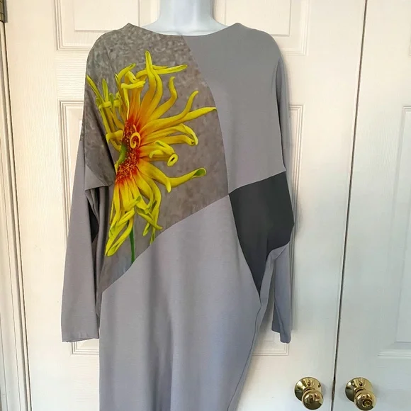 grey blouson dress Jasmine Beaded Blouson Gown With Sheer Short Sleeves In Dusty Blue main image 0